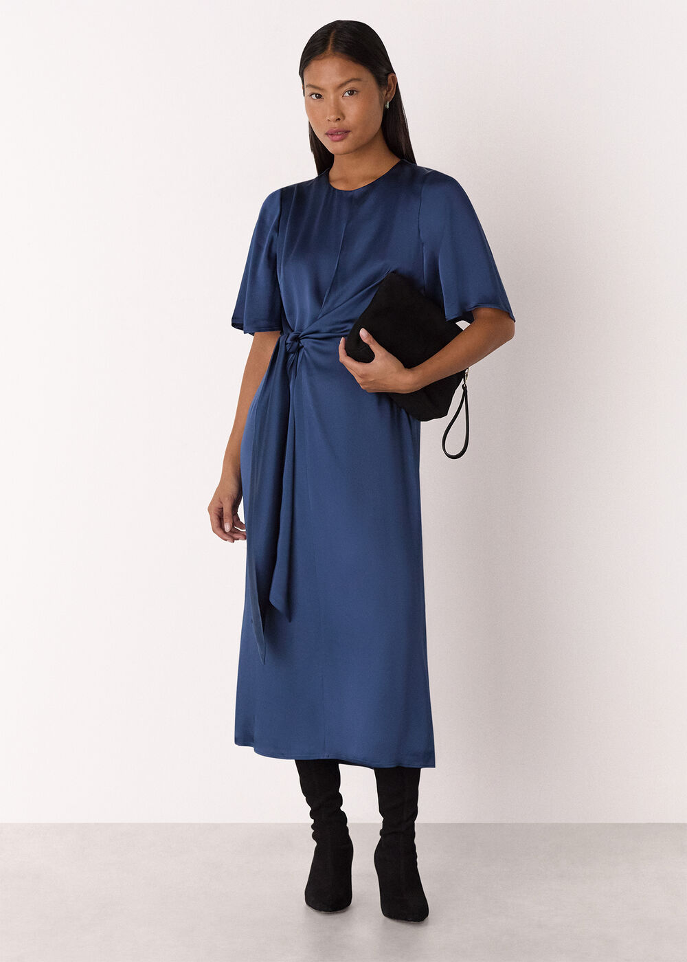Petite Satin Twist Waist Midi Dress