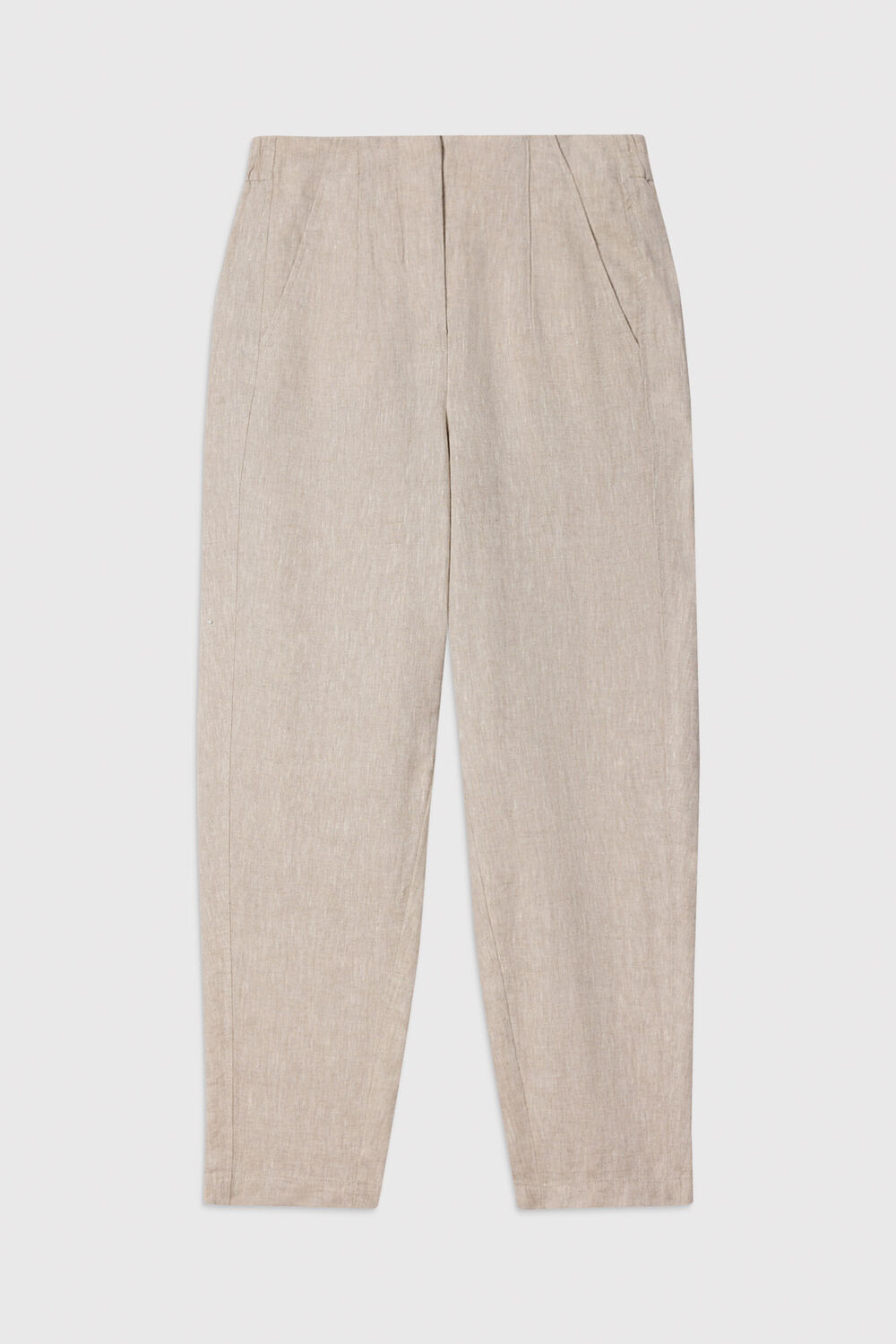 Oatmeal Linen Barrel Leg Trouser