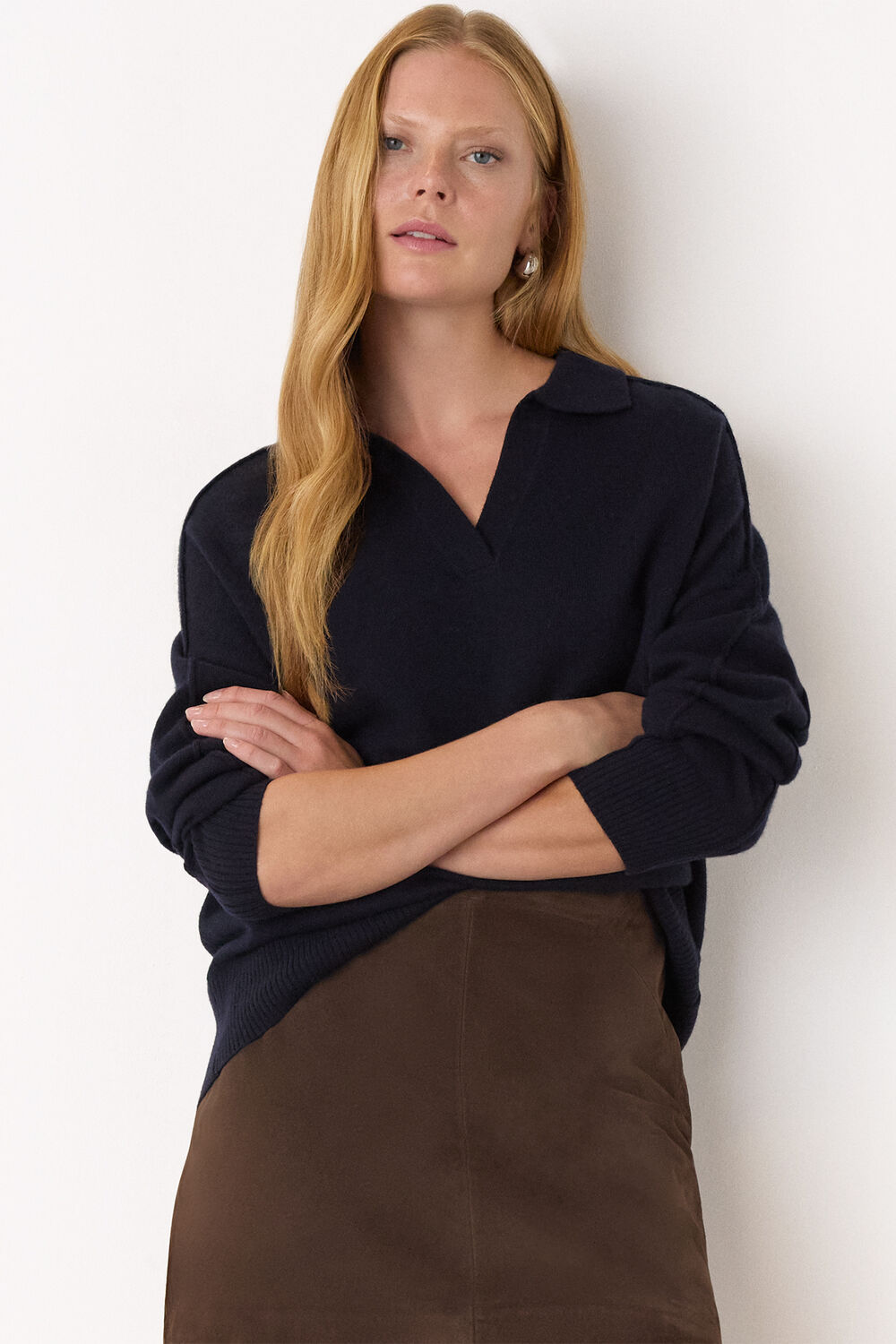 Navy Wool Collar Neck Knit