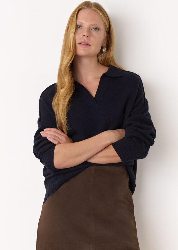 Navy Wool Collar Neck Knit