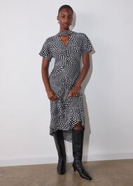 Mixed Spot V Neck Midi Dress