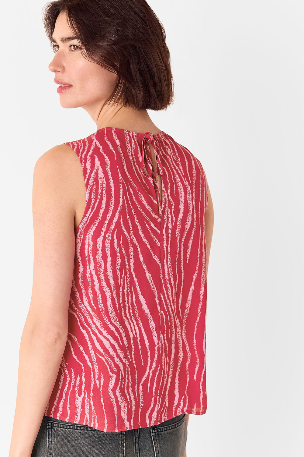 Red Zebra Layered Wrap Crepe Tank