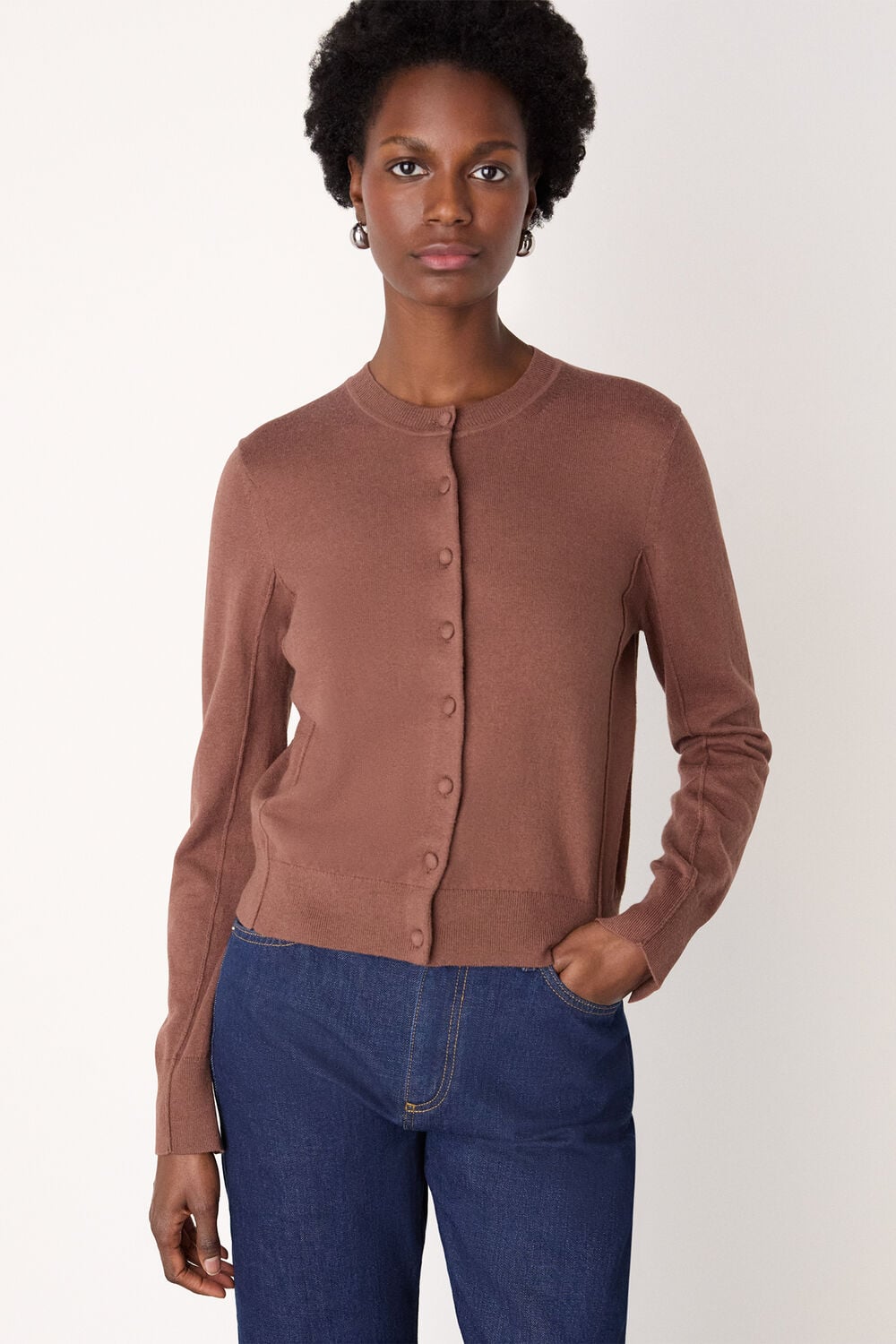 Fine Gauge Crew Neck Cardigan