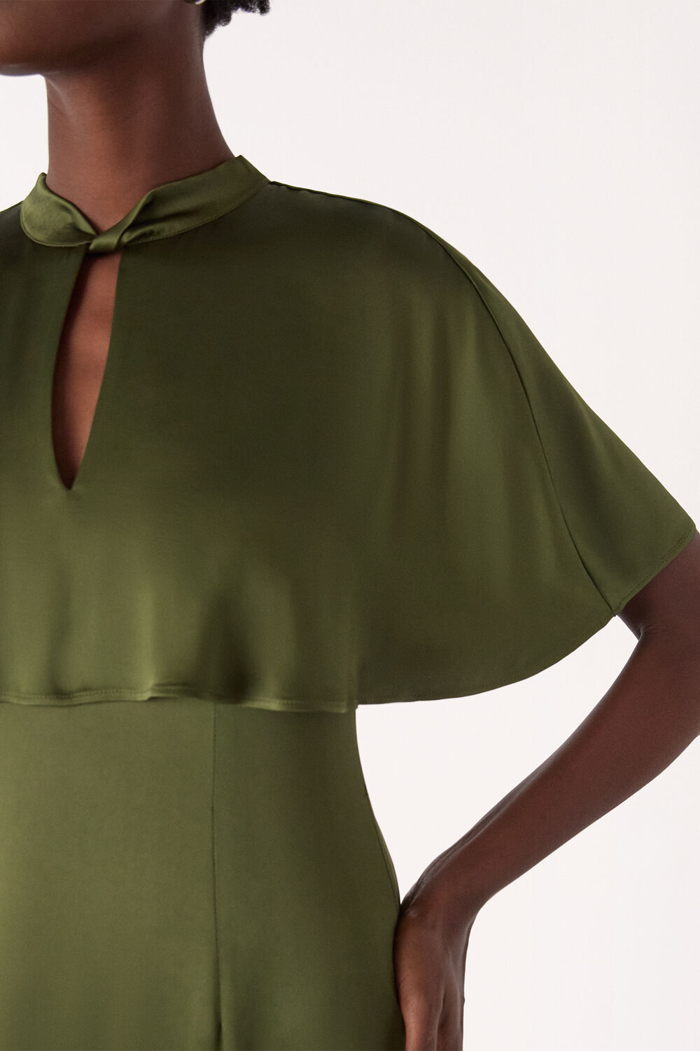 Cape Satin Midi Dress