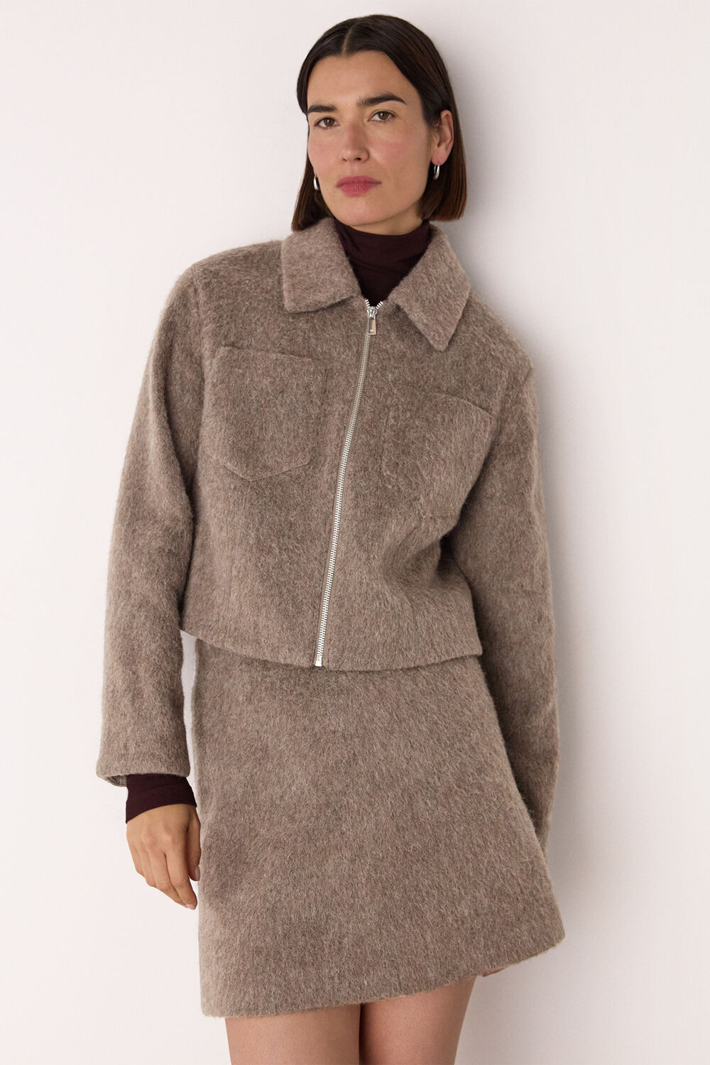 Zip Through Wool Blend Jacket