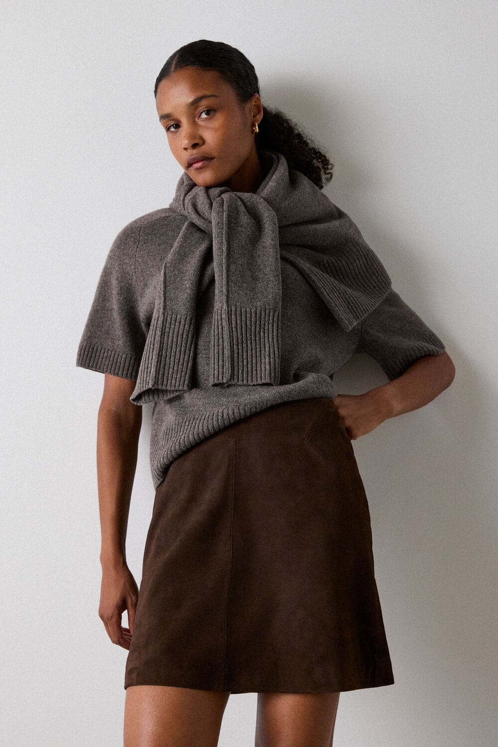 Chocolate Suede A Line Mini Skirt