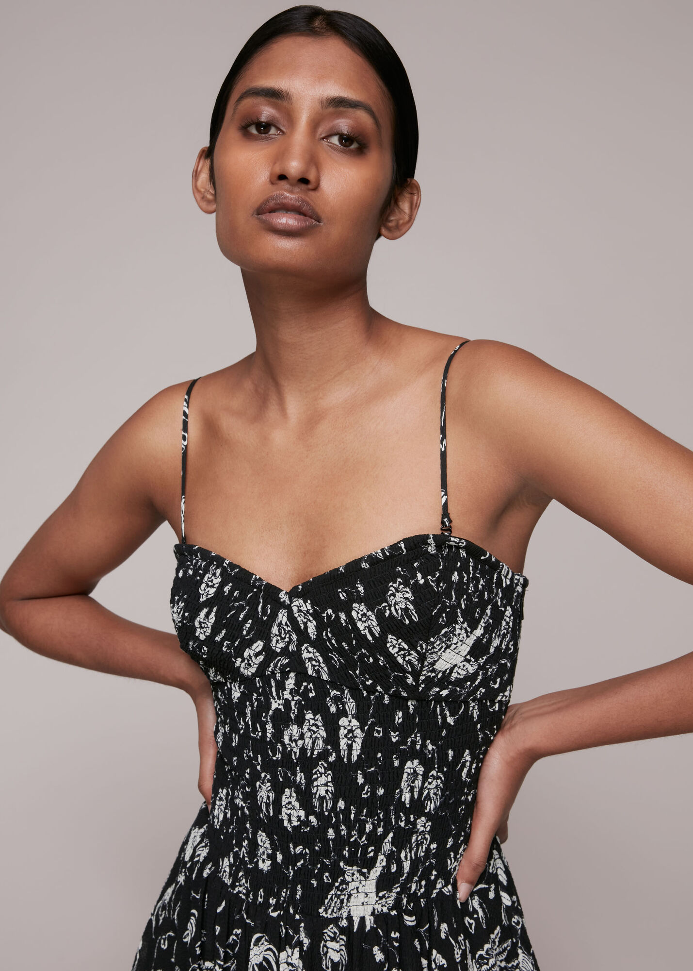 Black/Multi Amelie Bird Print Midi Dress | WHISTLES | Whistles UK