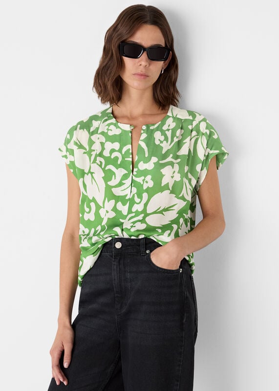 Green Floral Keyhole Blouse