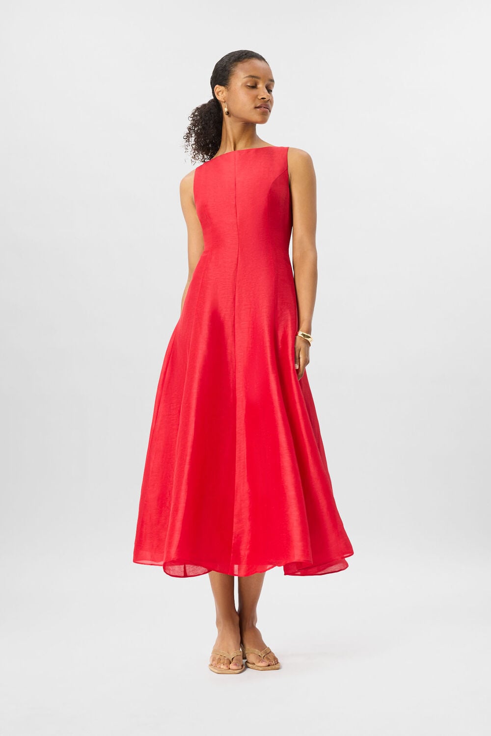 Red Silk Blend Occasion Midi Dress
