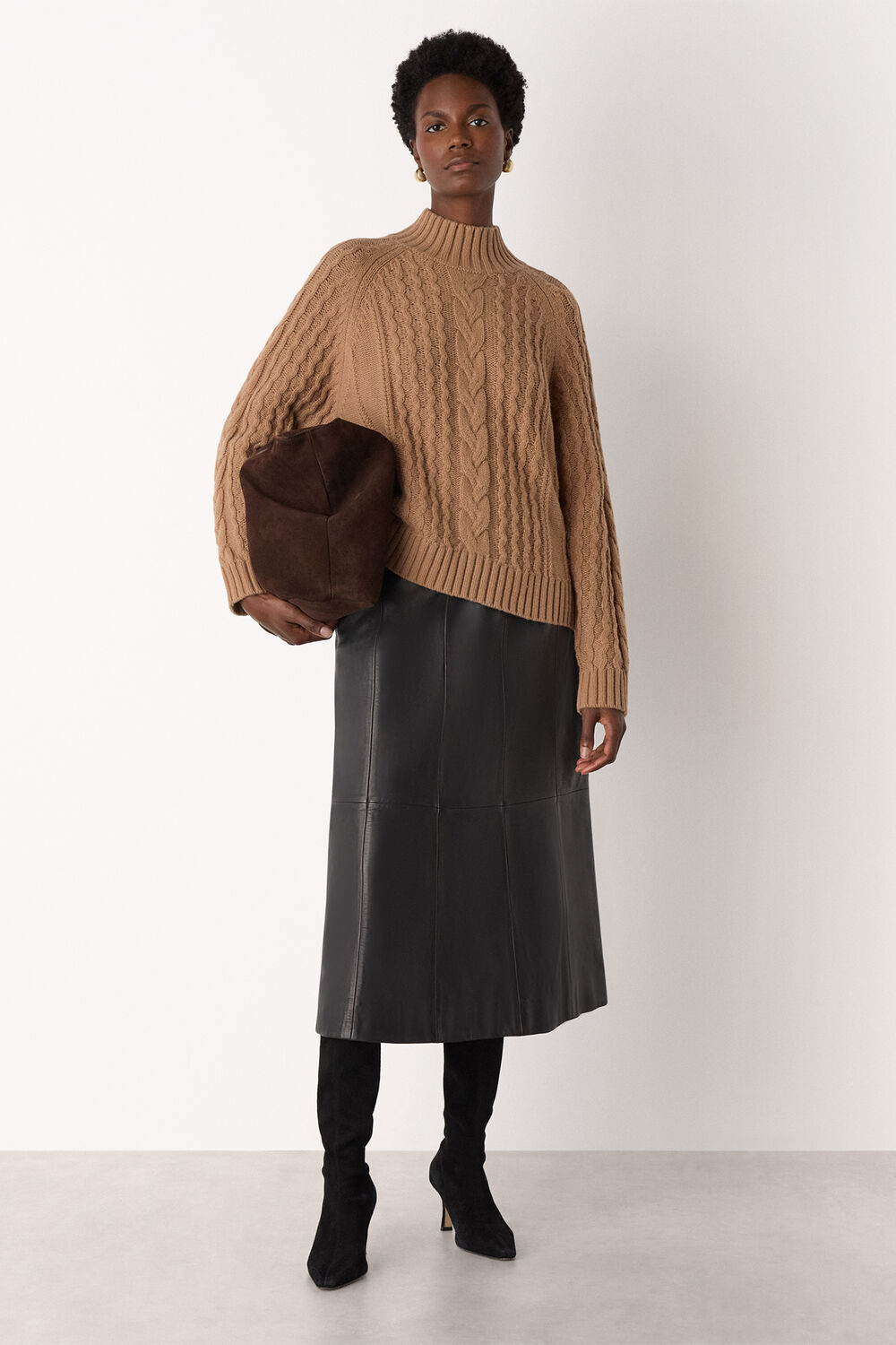 Camel Cable Wool Mix Detail Knit