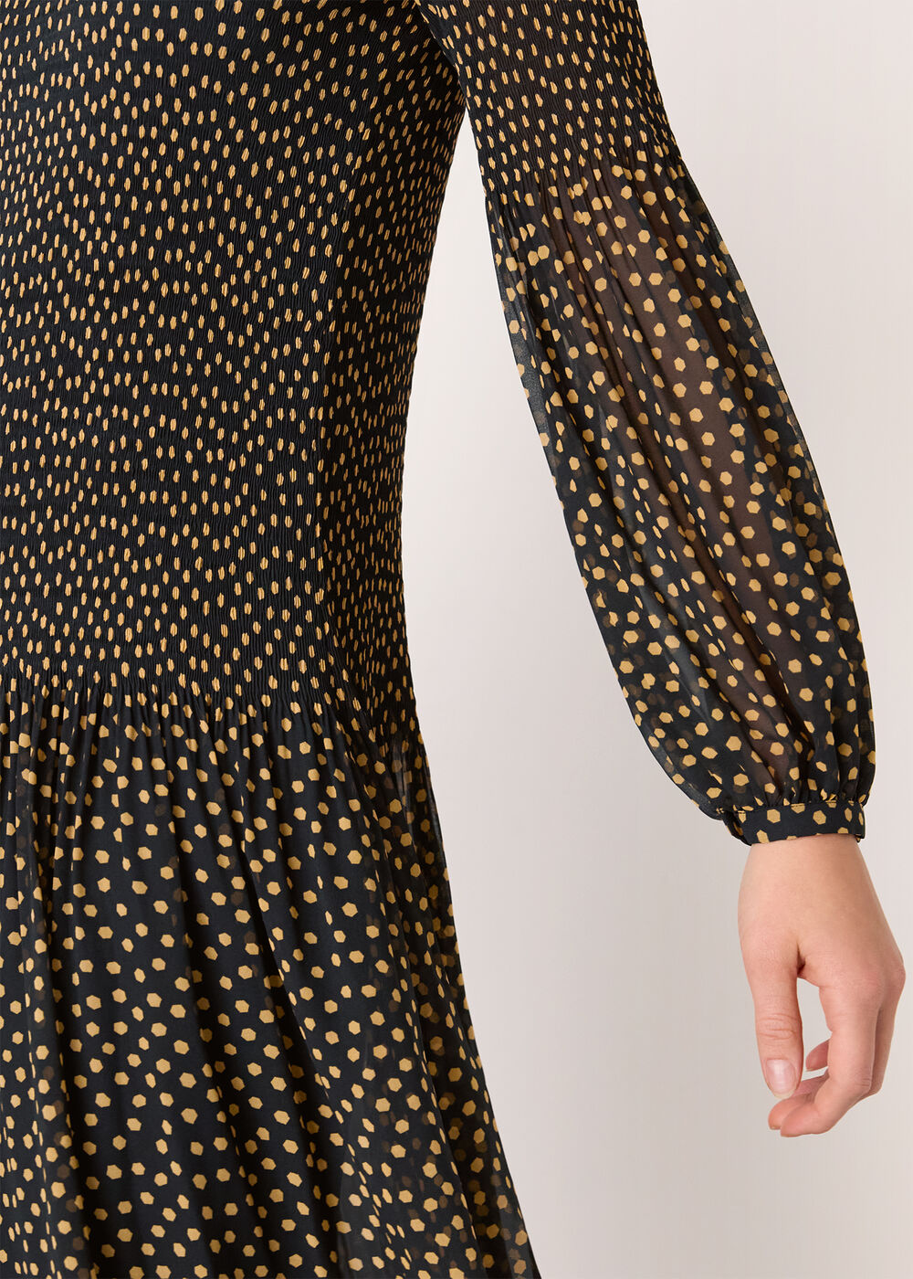 Spot Print Plisse Midi Dress