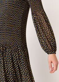Spot Print Plisse Midi Dress
