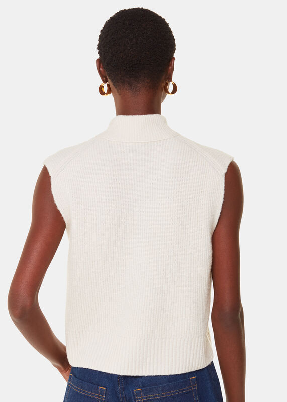 Ivory High V Neck Wool Mix Tank