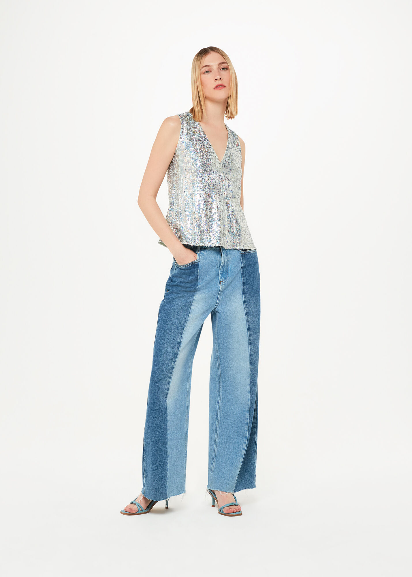 Silver sequin vest discount top