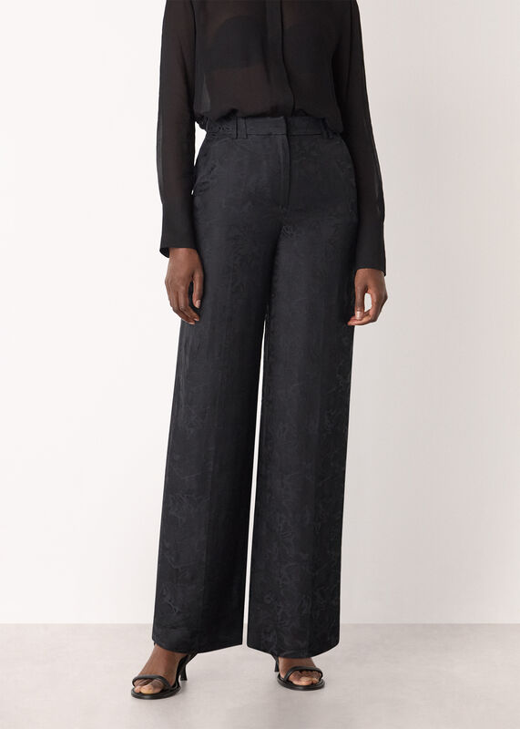 Black Jacquard Straight Leg Trouser