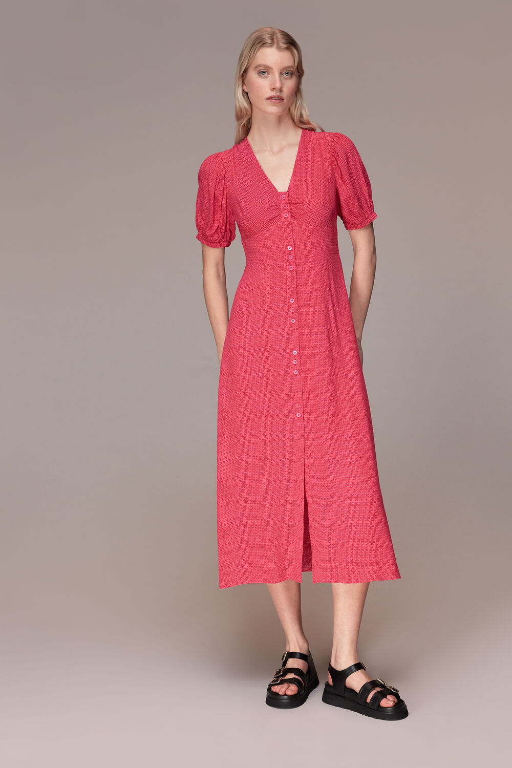 Pink Labyrinth Geo Print Midi Dress
