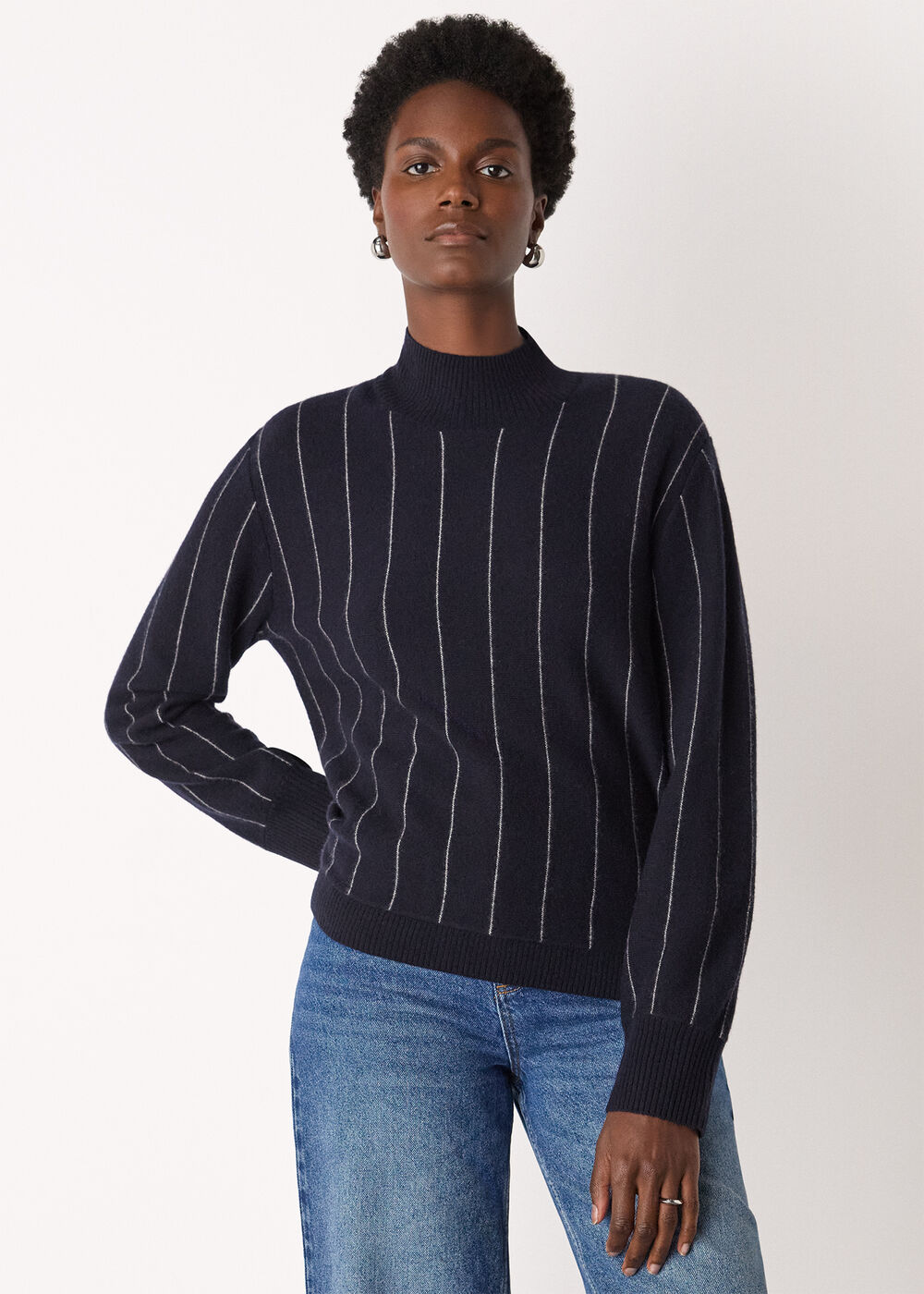 Stripe Wool Funnel Neck Knit