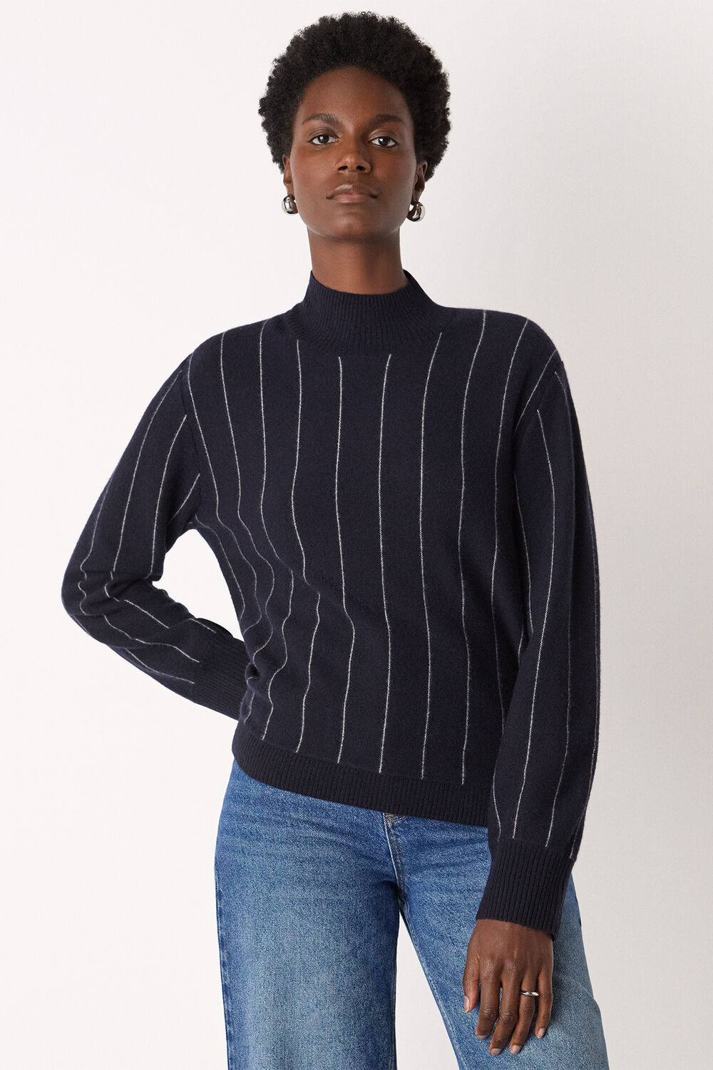 Stripe Wool Funnel Neck Knit