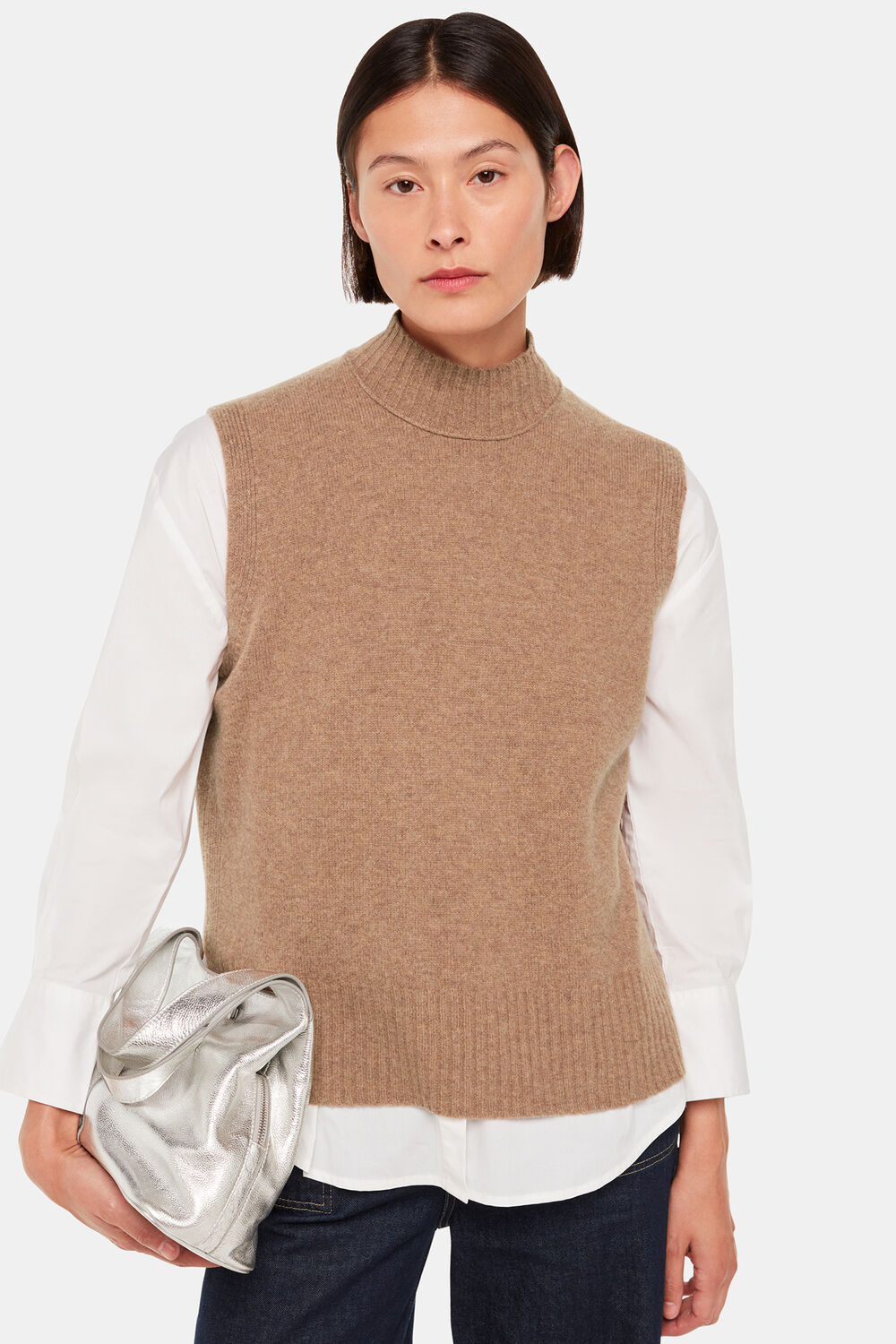 Camel Mock Neck Sweater Vest