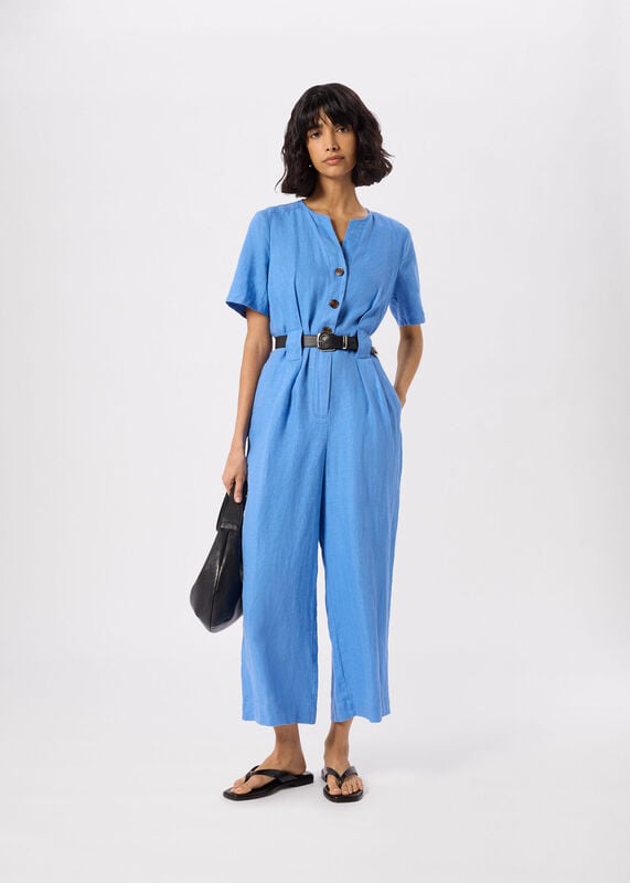 Blue Fiona Linen Button Jumpsuit