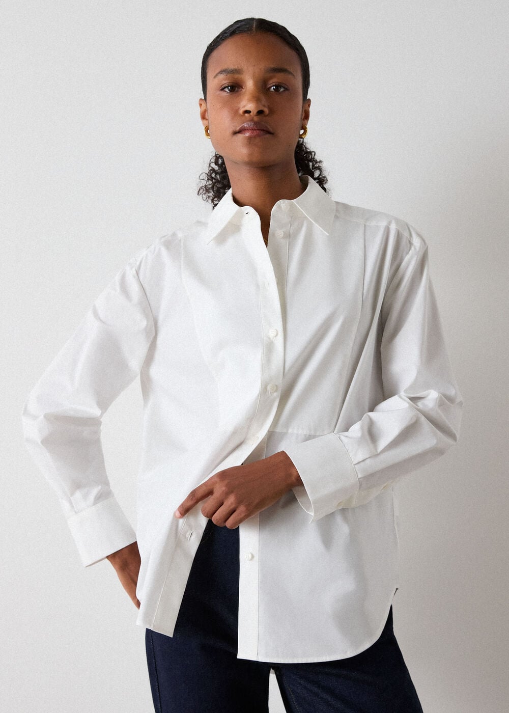 Bib Detail Cotton Poplin Shirt