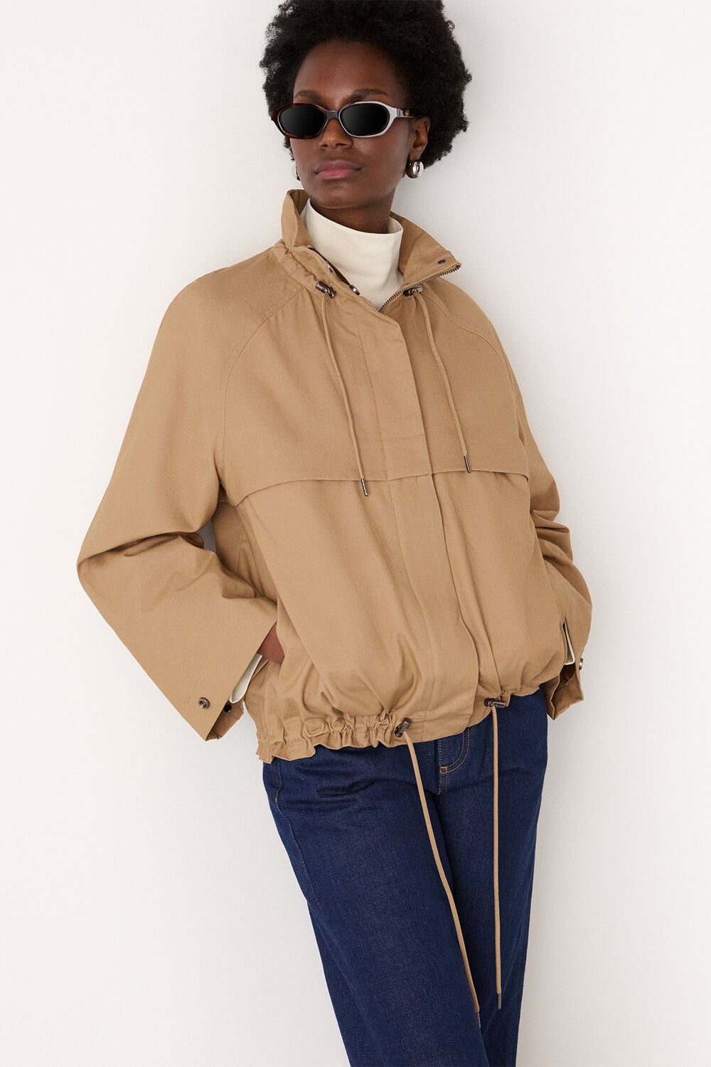Taupe Funnel Neck Parka Jacket