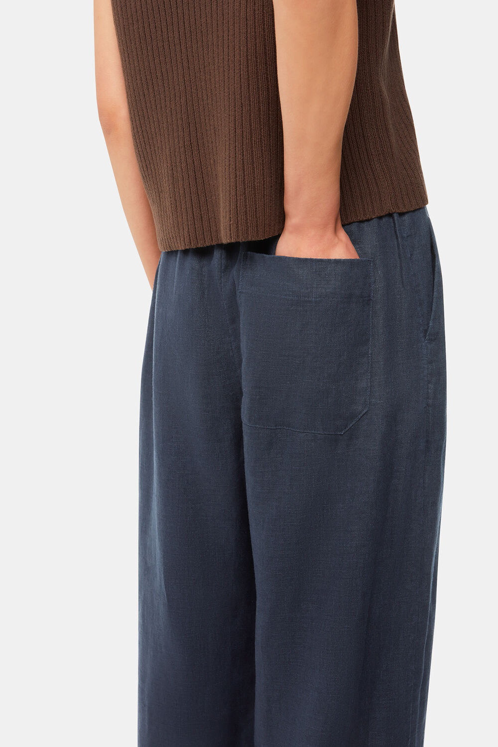 Navy Elasticated Linen Pants&nbsp;