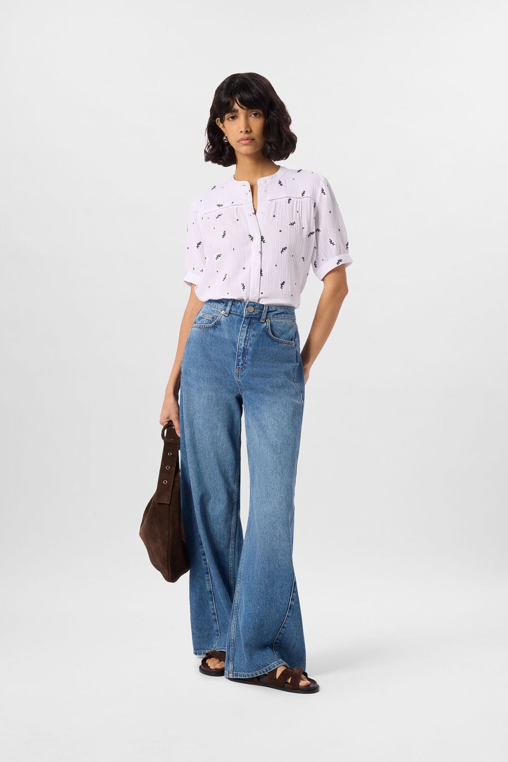 Ivory Embroidered Cotton Frill Top