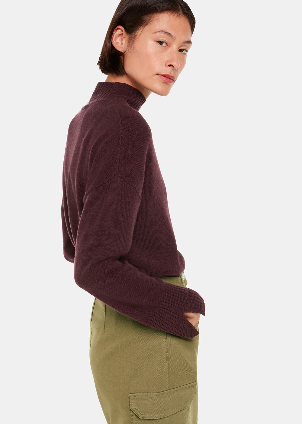 Wool Double Trim Funnel Neck