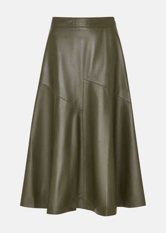 Khaki Zig Zag Panel Leather Skirt