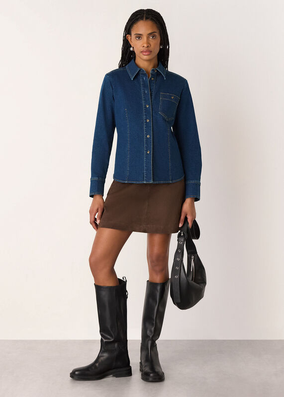 Denim Stretch Cotton Collared Shirt
