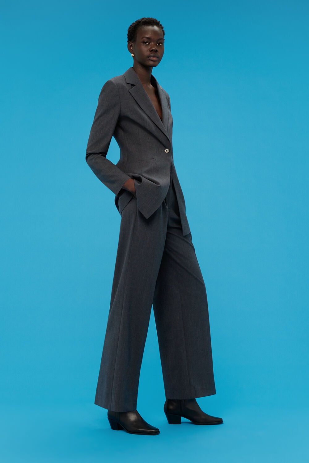 Grey Mia Elongated Waist Blazer