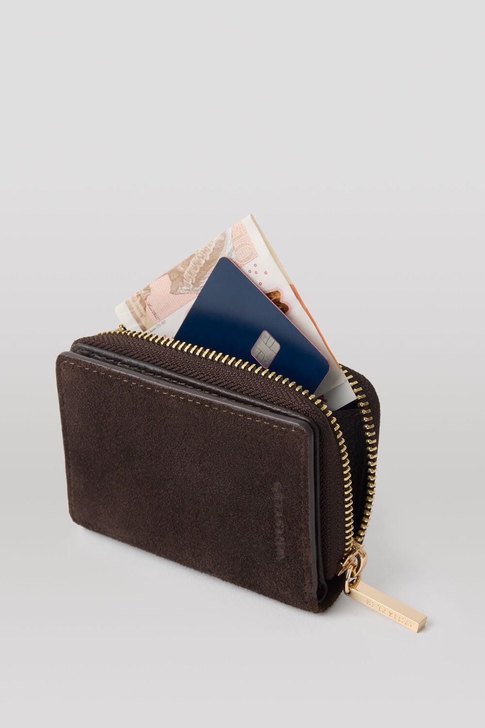 Chocolate Suede Koa Compact Purse