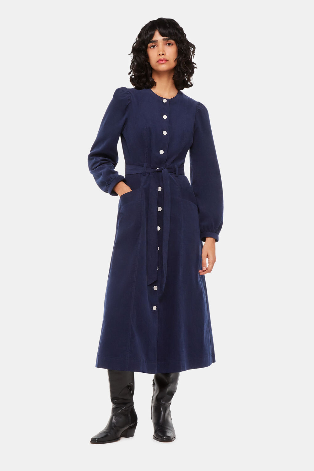 Navy Angelica Cord Midi Dress