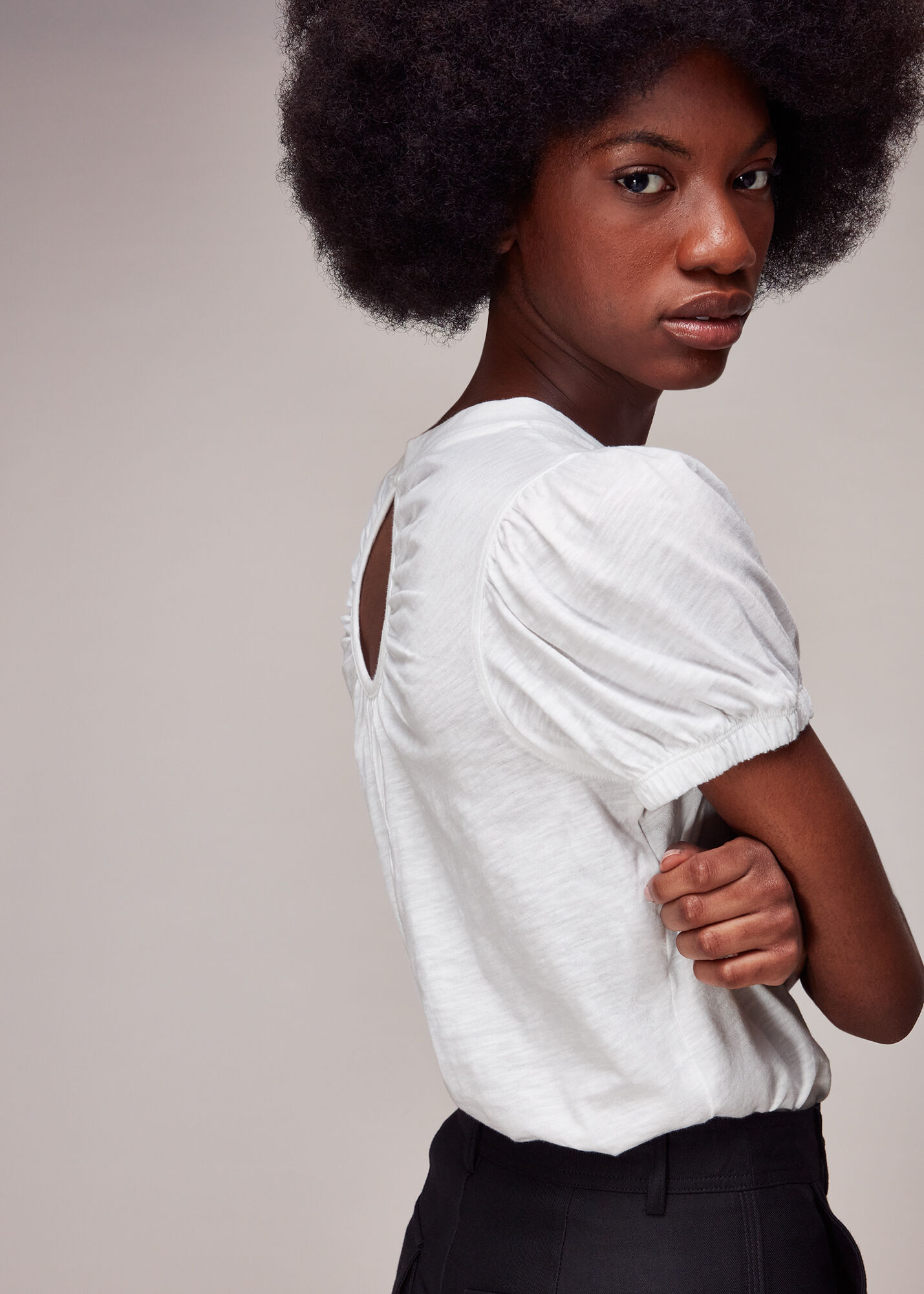 White Gathered Keyhole Back Top | WHISTLES | Whistles US |
