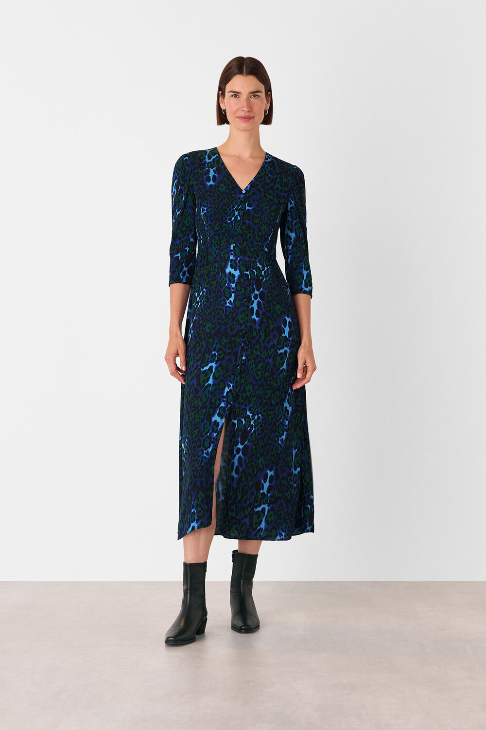 Night Cat Print Midi Dress