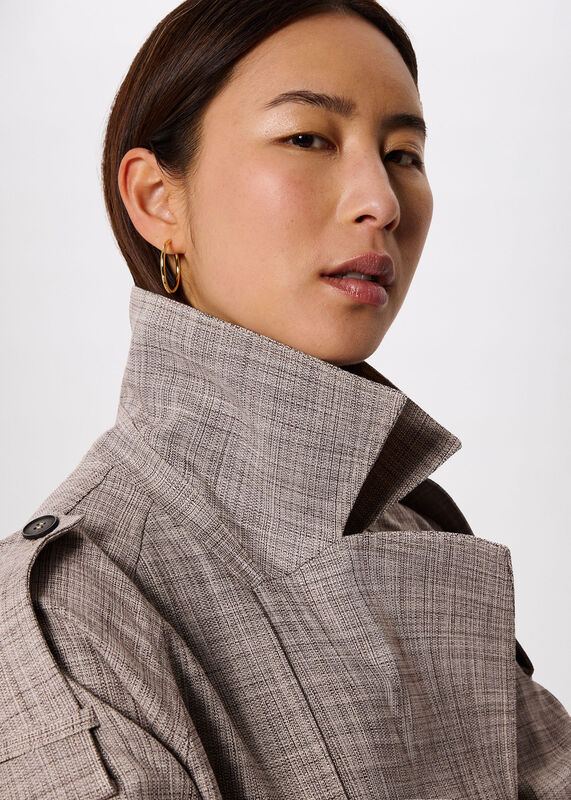 Grey Checked Trench Coat