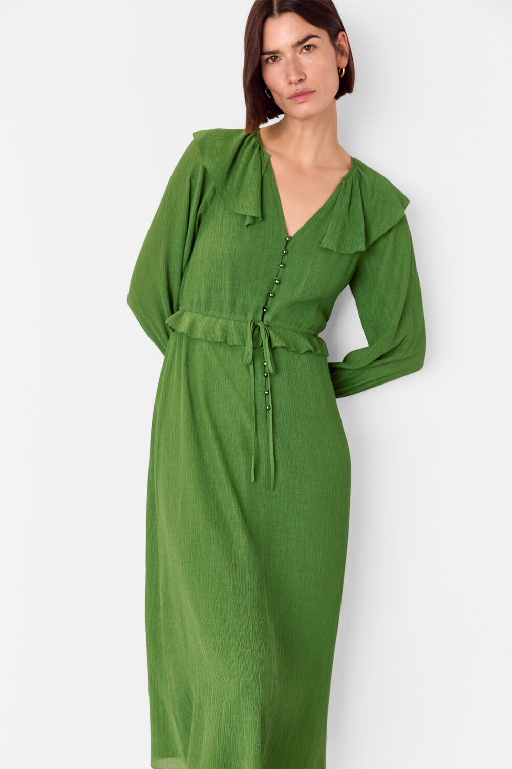 Green Frill Boho Midi Dress