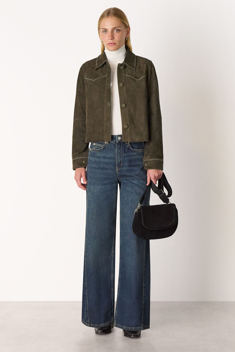 Olive Suede Leather Studded Jacket