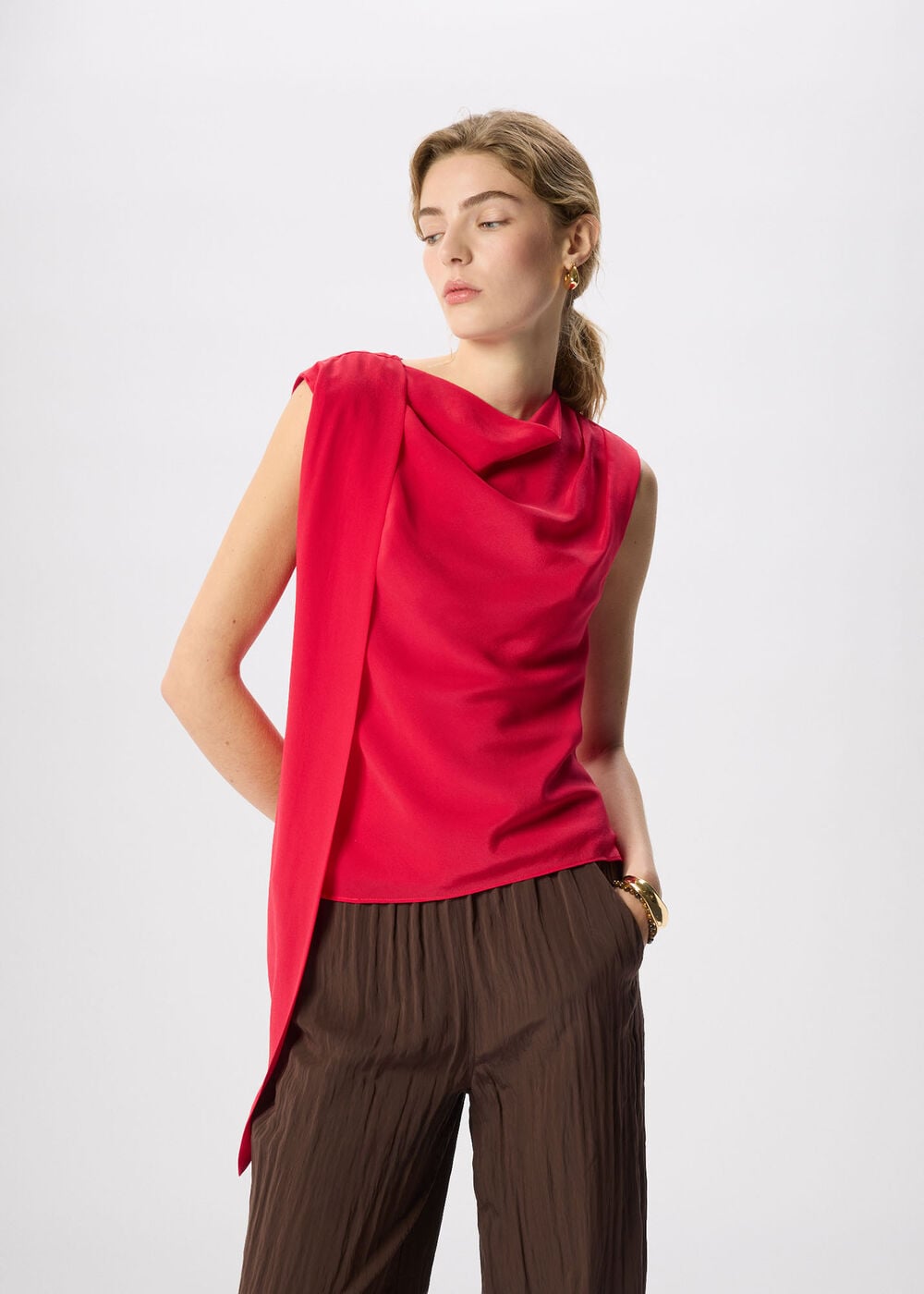Cowl Neck Silk Drape Top