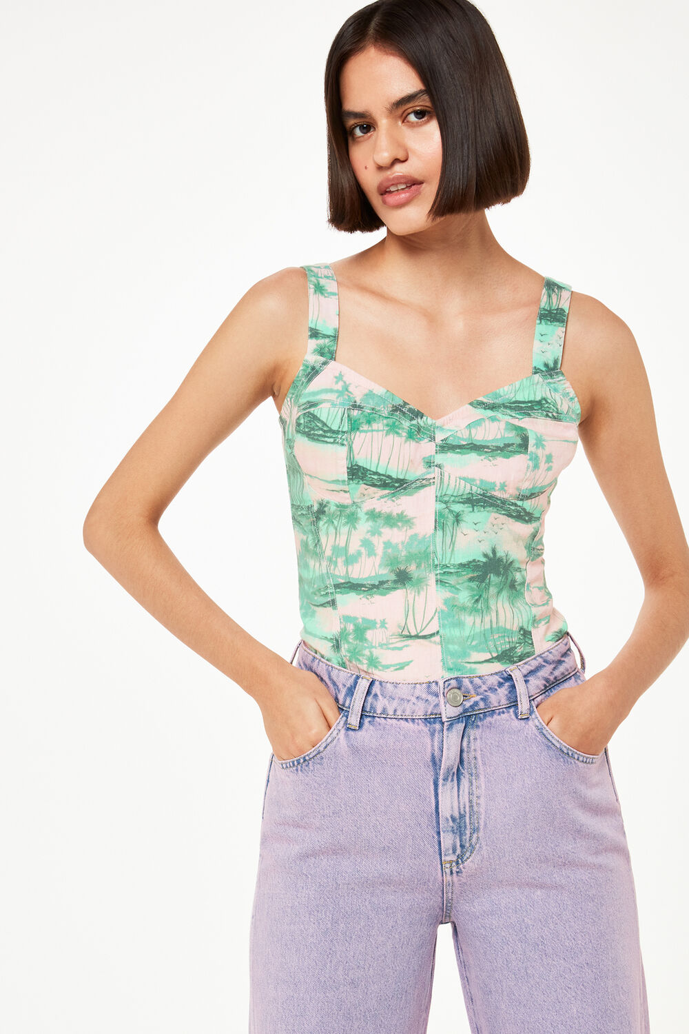 Pink Waving Palms Bustier Top