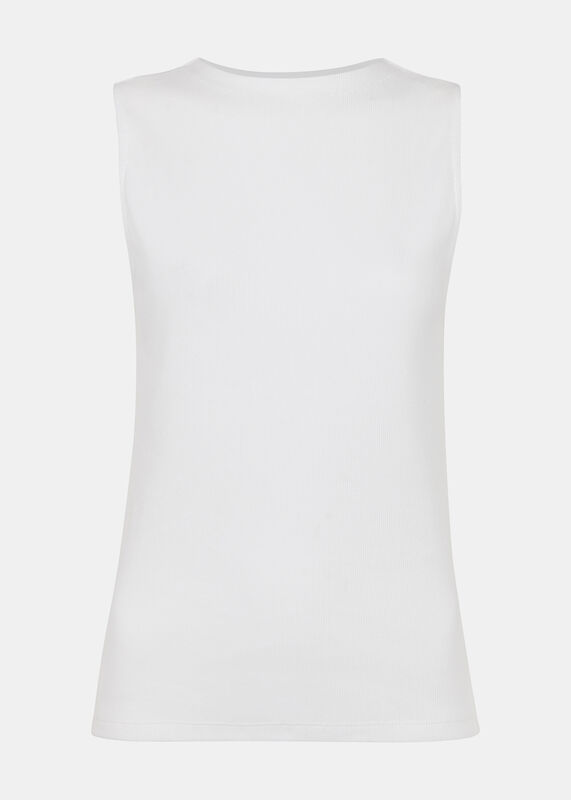 White High Neck Rib Detail Tee