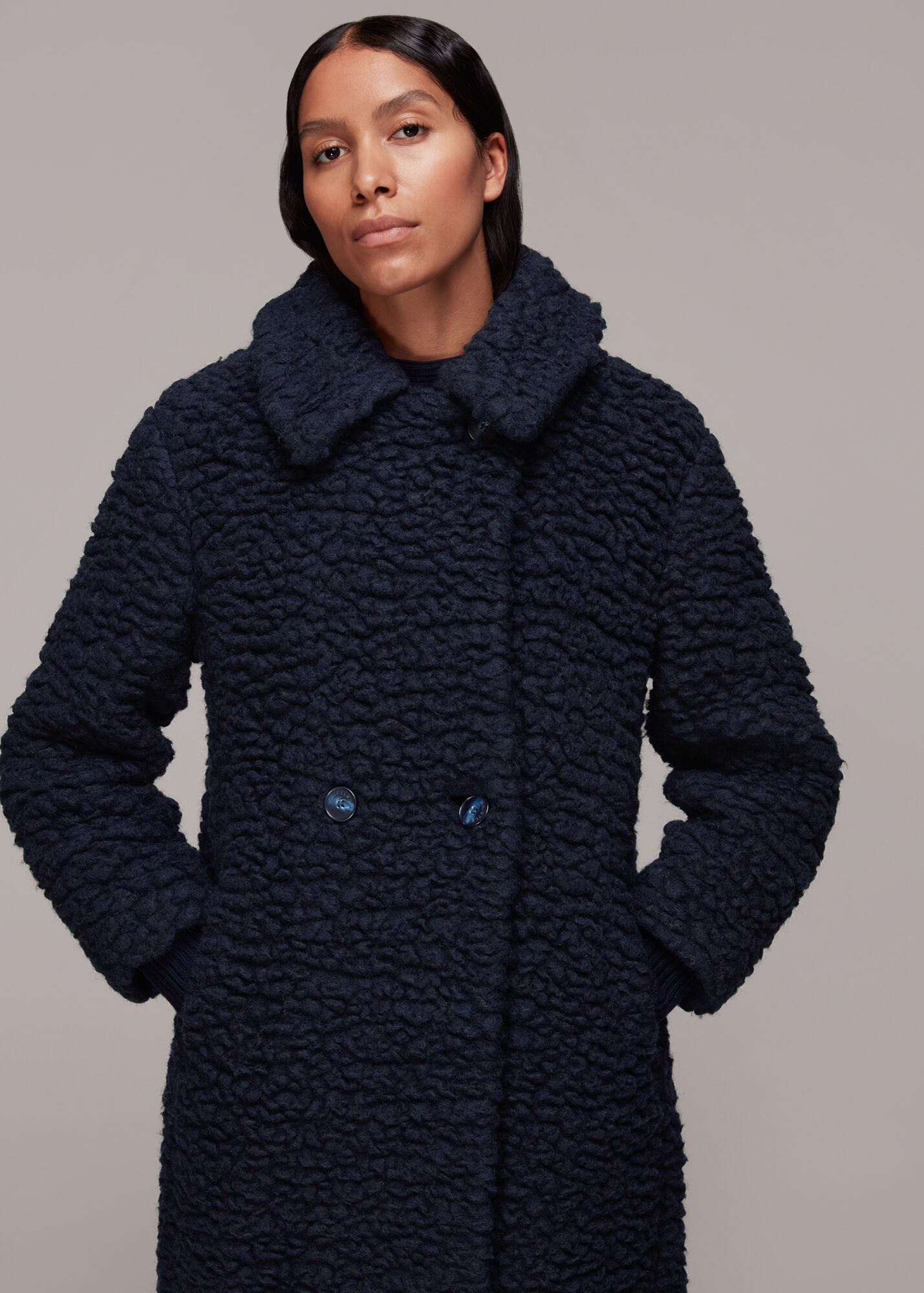 Navy Lottie Teddy Wool Coat WHISTLES