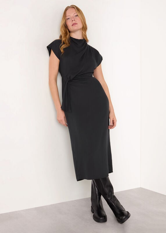 Black Twist Waist Midi Dress