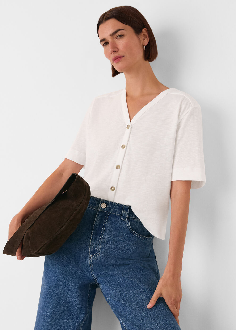 Ella V Neck Button Through Tee