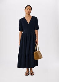 Petite V Neck Textured Midi Dress