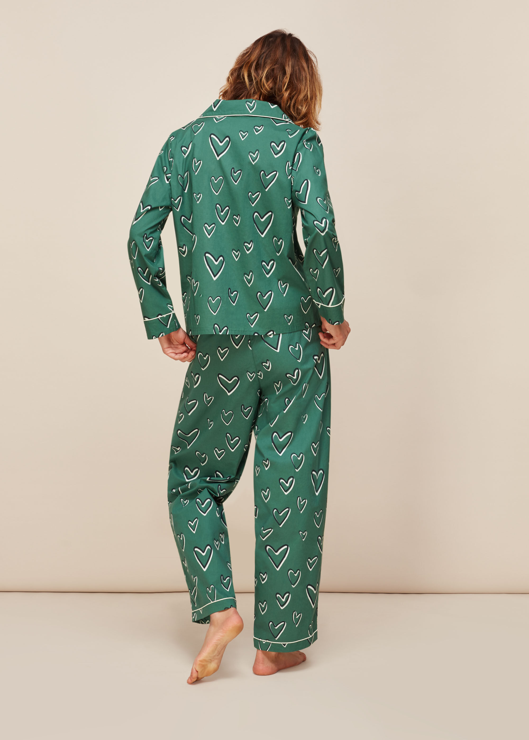 Green Multi Heart Print Cotton Pyjama Set WHISTLES