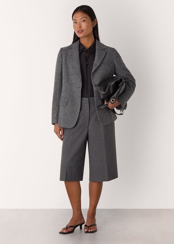 Grey Petite Herringbone Wool Blend Blazer