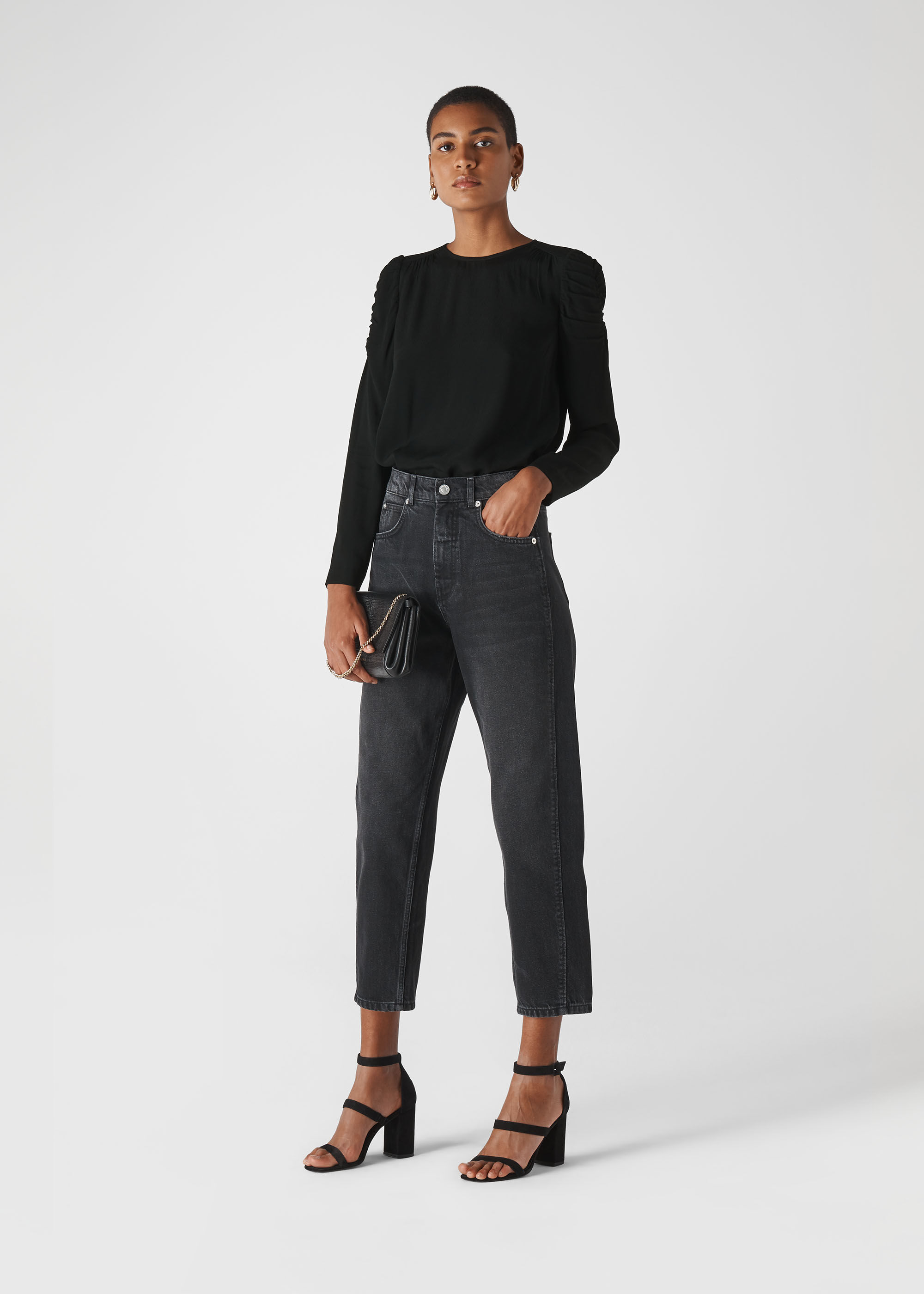 Black Nelly Ruched Long Sleeve Top