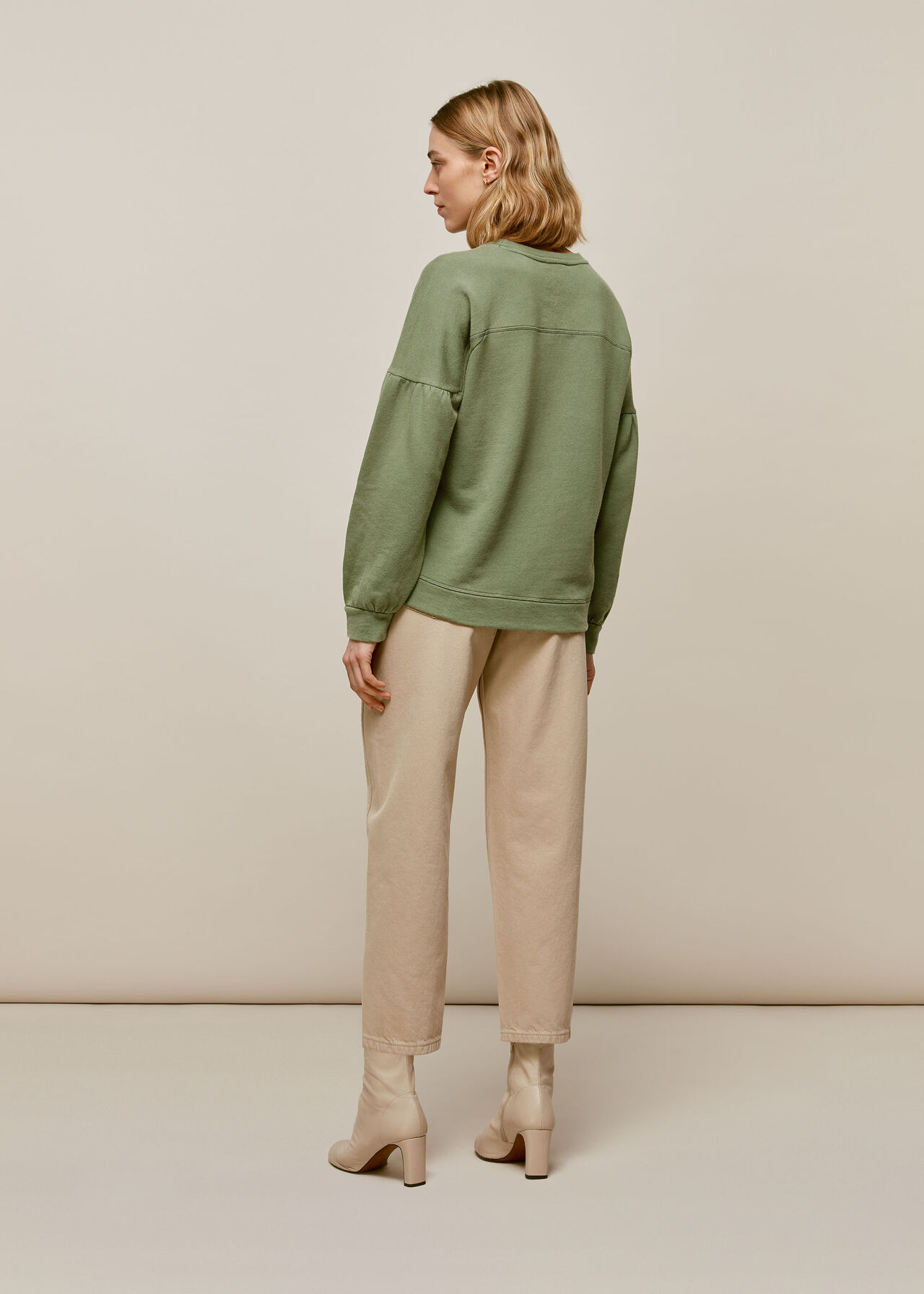 Pale Green Gathered Sleeve Sweatshirt | WHISTLES